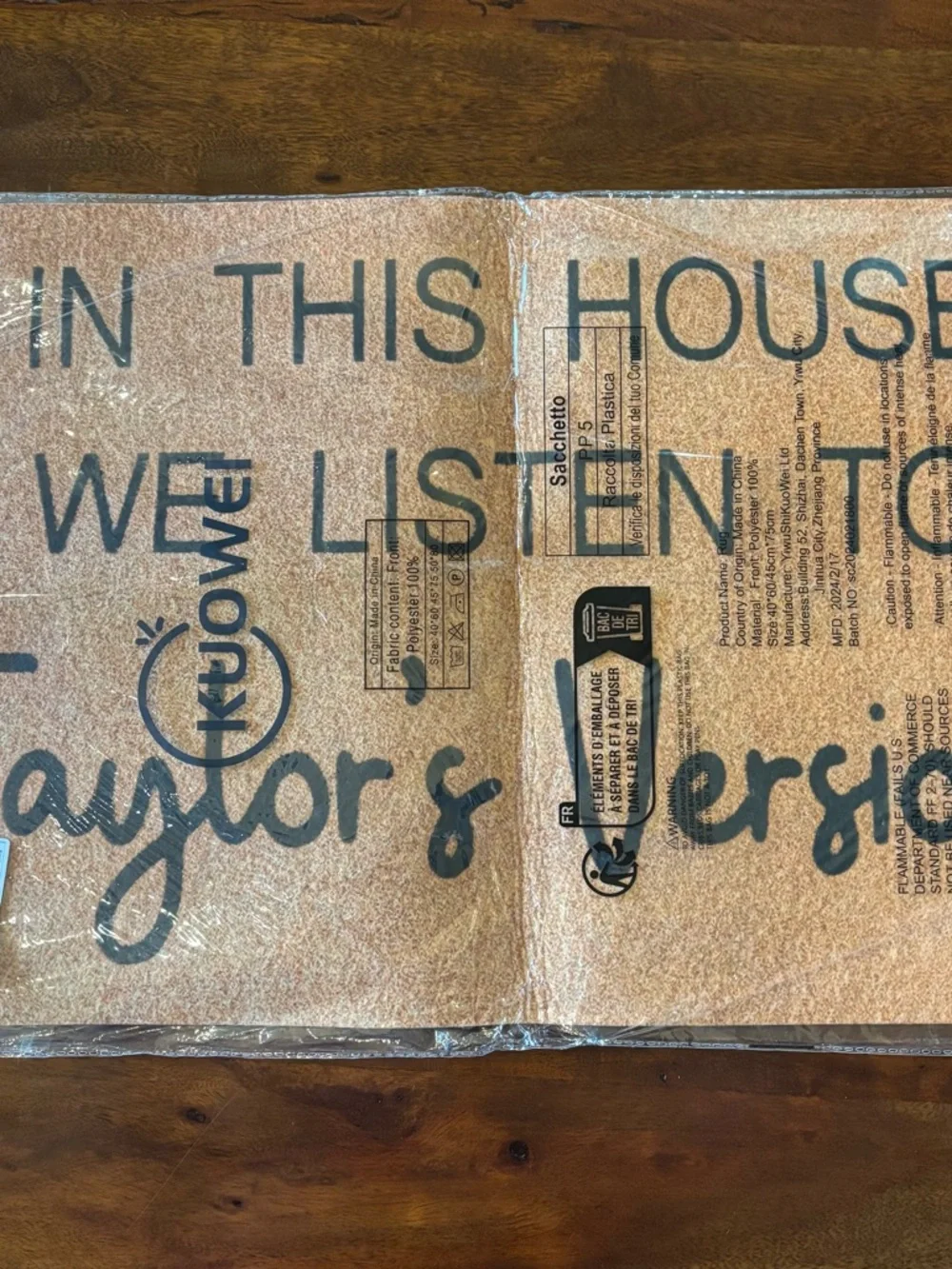 “In This House We Listen To Taylor’s Version” Doormat in Natural Brown